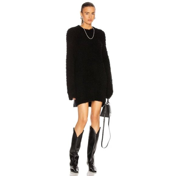 R13 Black Wool Blend Teddy Bear Crew Neck Oversized Sweater Dress, Size S - Picture 1 of 13
